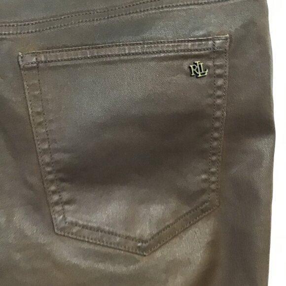 Lauren Ralph Lauren Brown Wax Coated Skinny Jeans Size 6 - Picture 6 of 9